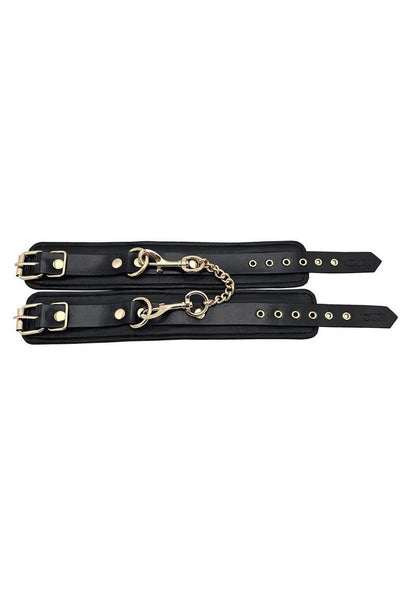 Leather Ankle Cuff with Gold Accessories - Black/Gold