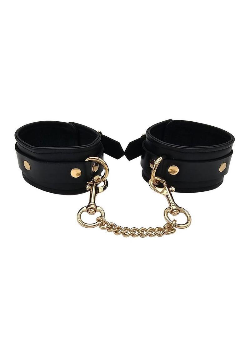 Leather Ankle Cuff with Gold Accessories - Black/Gold