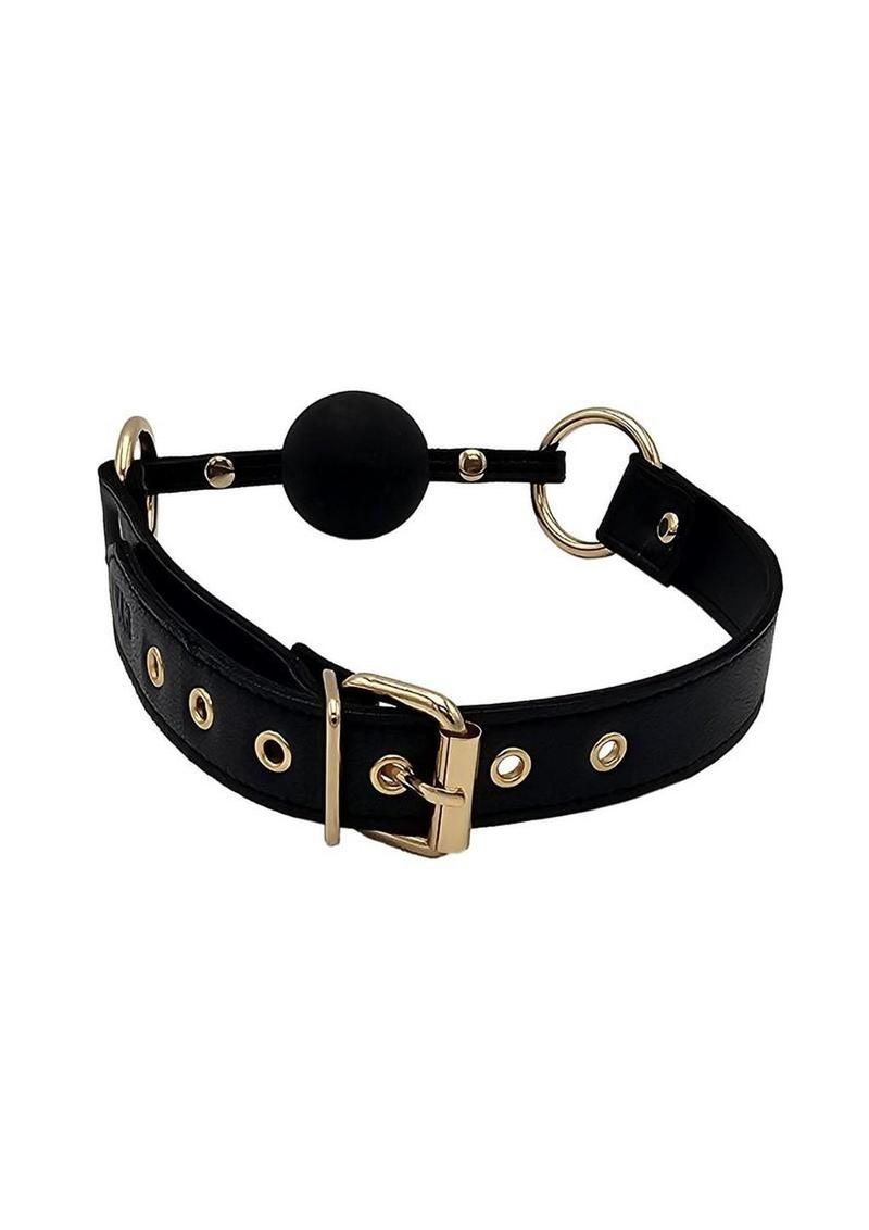 Leather Ball Gag with Gold Accessories