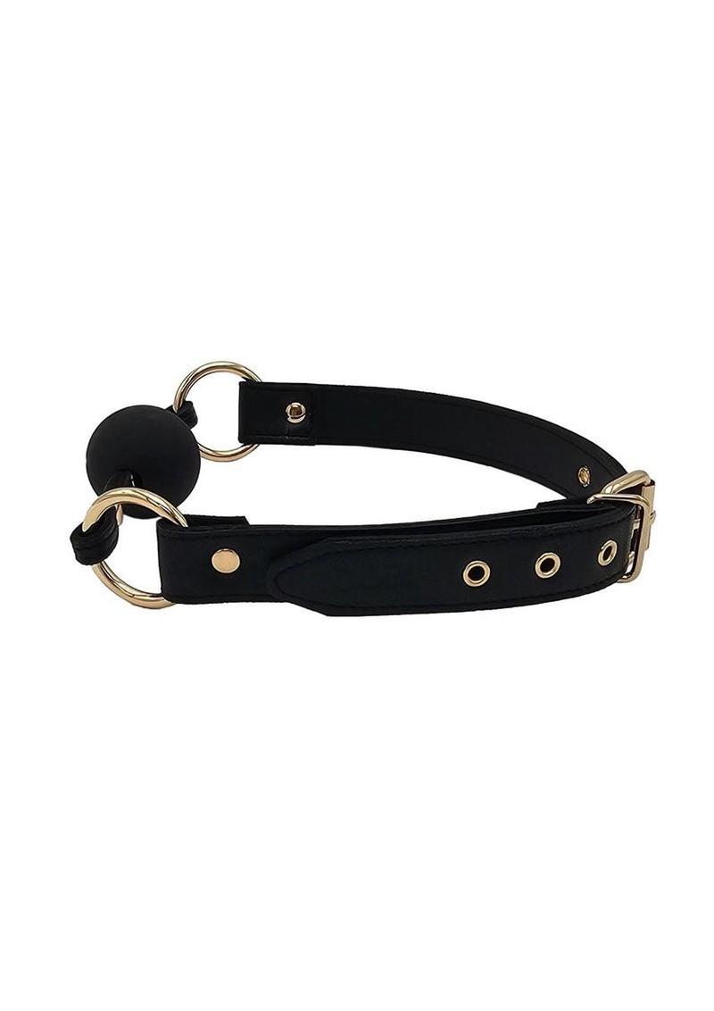 Leather Ball Gag with Gold Accessories - Black/Gold