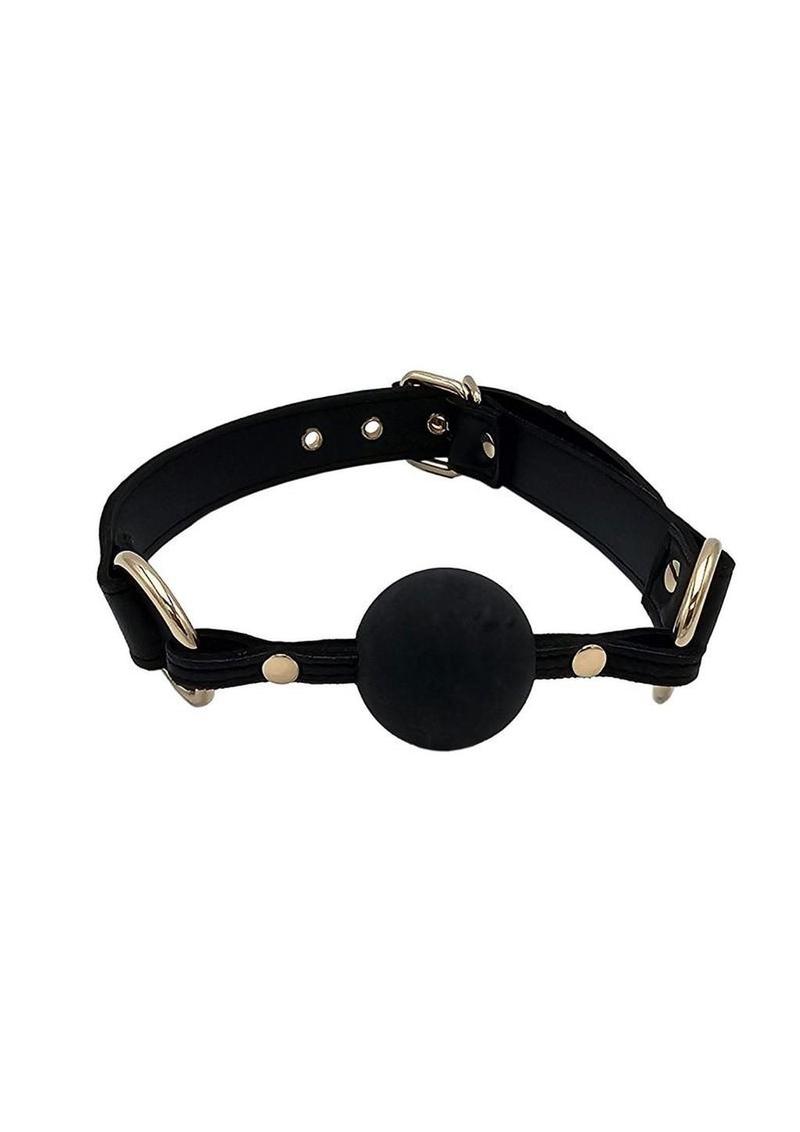 Leather Ball Gag with Gold Accessories - Black/Gold
