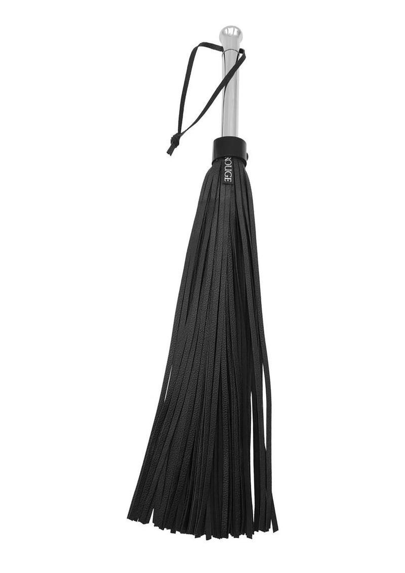 Leather Flogger with Steel Handle - Black/Silver