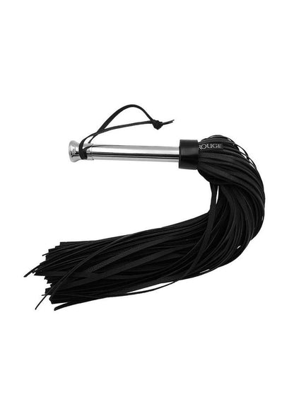 Leather Flogger with Steel Handle - Black/Silver