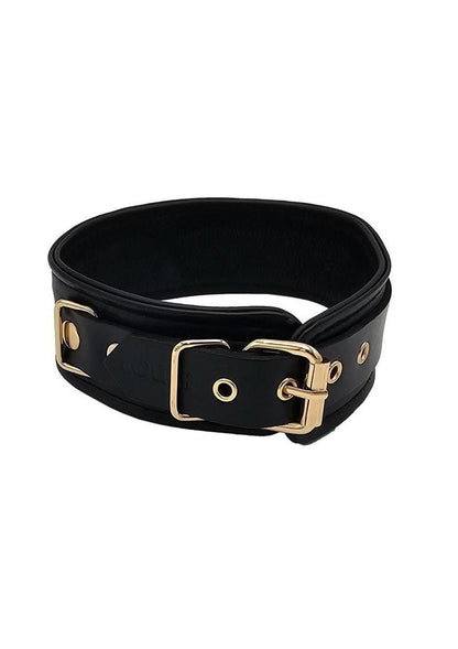 Leather Plain Collar with Gold Accessories