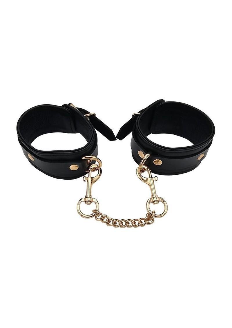 Leather Plain Wrist Cuff with Gold Accessories