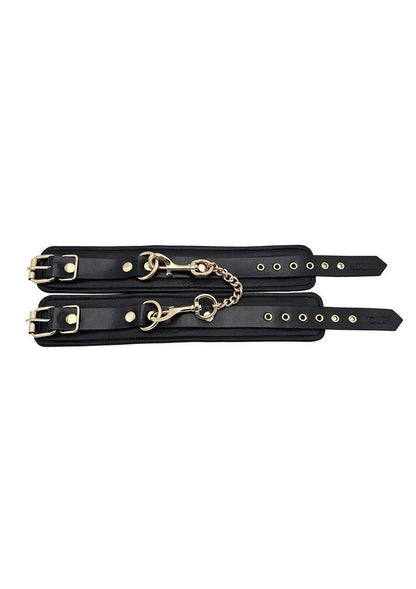 Leather Plain Wrist Cuff with Gold Accessories - Black/Gold
