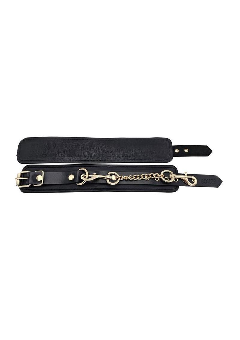 Leather Plain Wrist Cuff with Gold Accessories