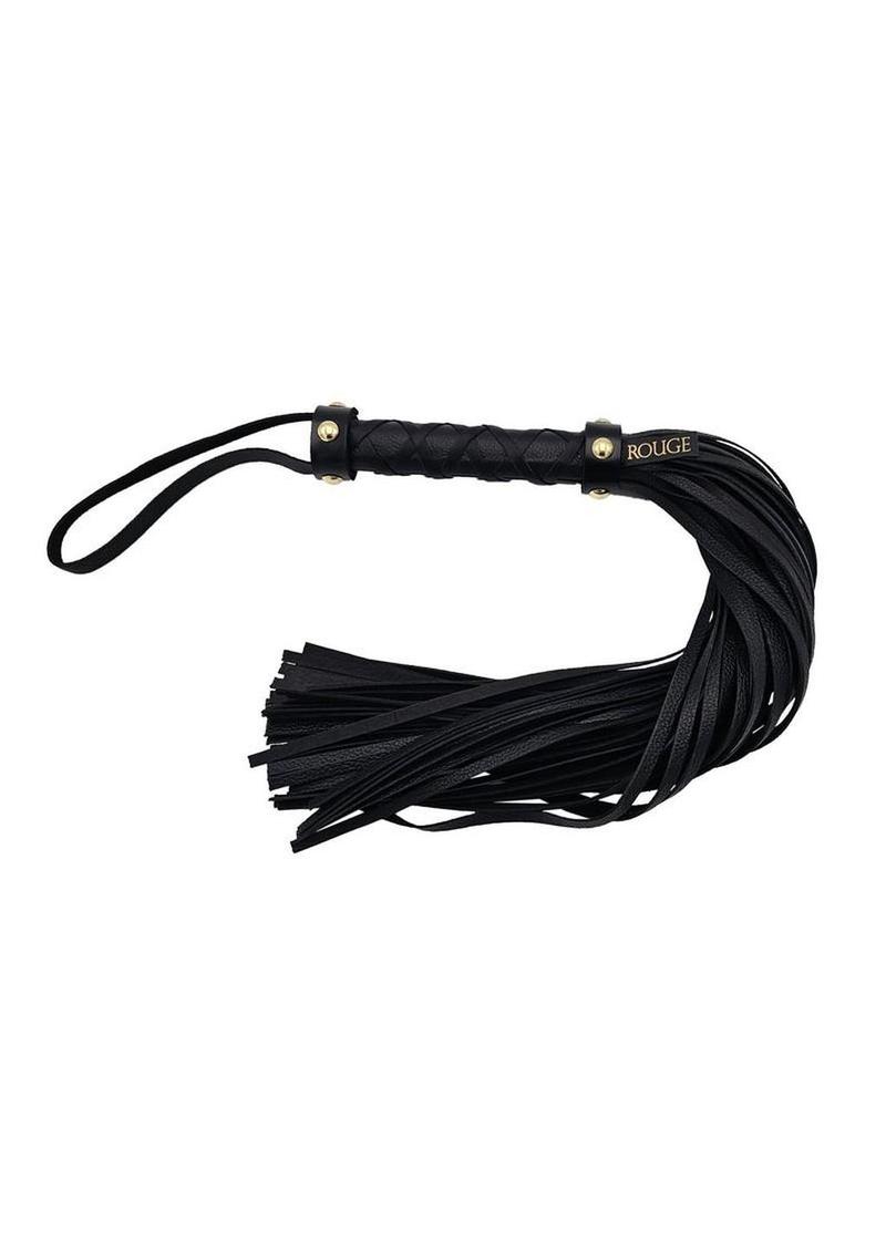 Leather Studded Long Flogger with Gold Accessories - Black/Gold