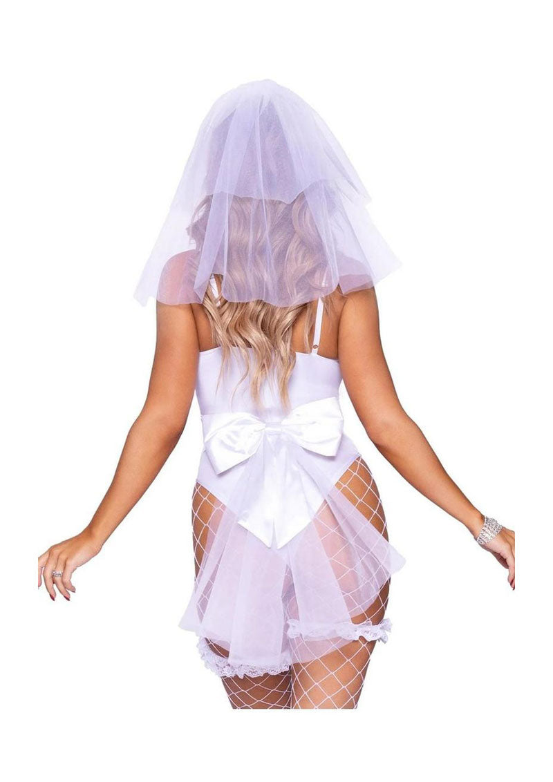 Bridal Babe Bodysuit with Bow, Train Bustle and Veil