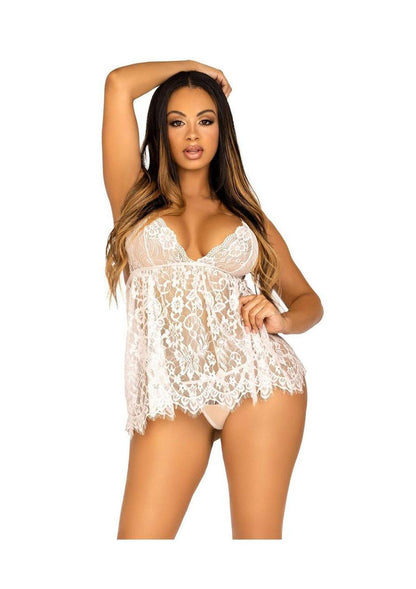 Floral Lace Babydoll with G-String Panty