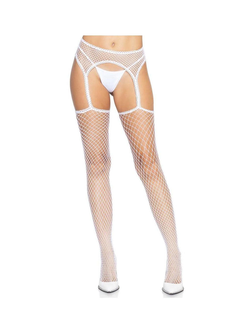 Fishnet Stockings with Attached Garter Belt