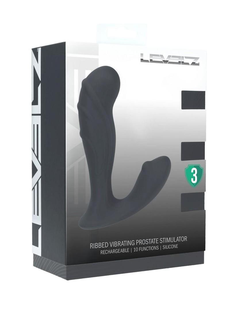 Levelz Ribbed Vibrating Silicone Rechargeable Prostate Stimulator - Black