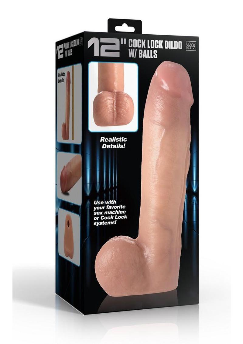 Lovebotz Cock Lock Realistic Dildo with Balls - Vanilla - 12in