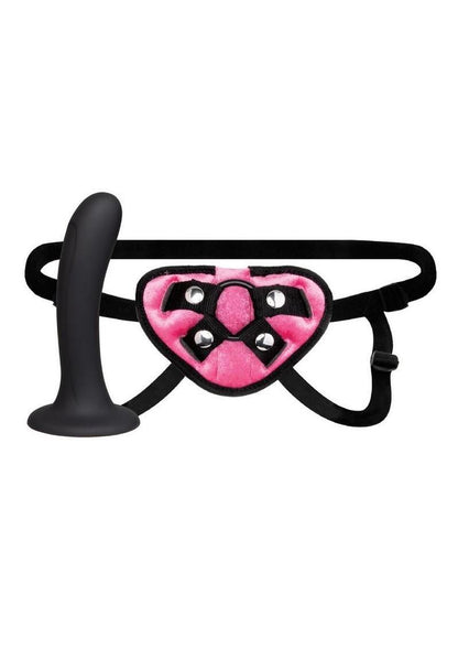 Lux Fetish Strap-On and Dildo - Black/Pink - 6in - Set