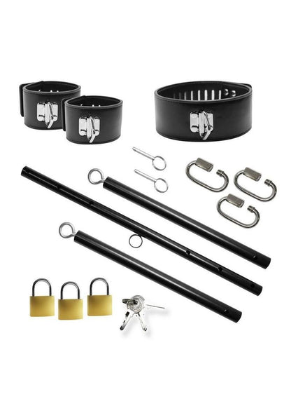 Master Series Dominion Bar Stainless Steele Spreader Bar with Collar and Restraints - Black/Silver