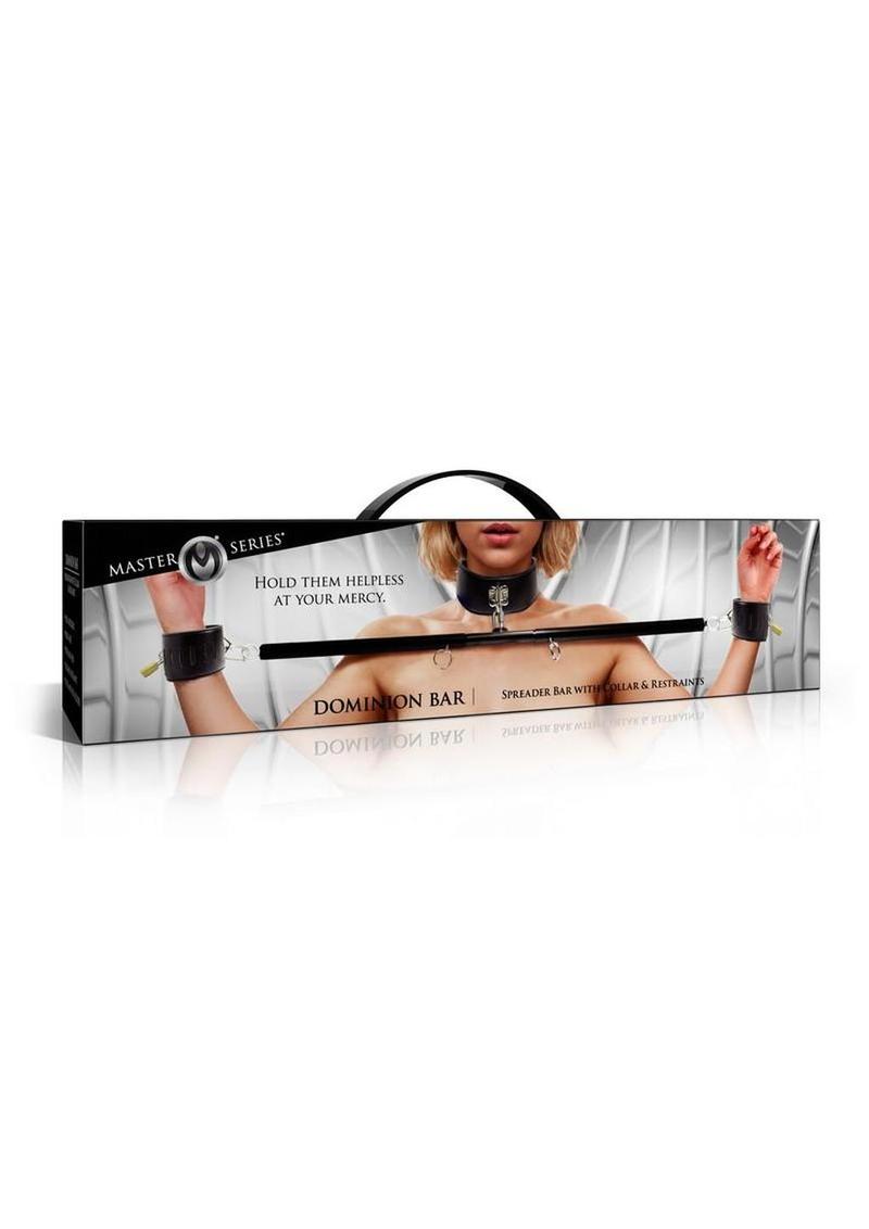 Master Series Dominion Bar Stainless Steele Spreader Bar with Collar and Restraints - Black/Silver