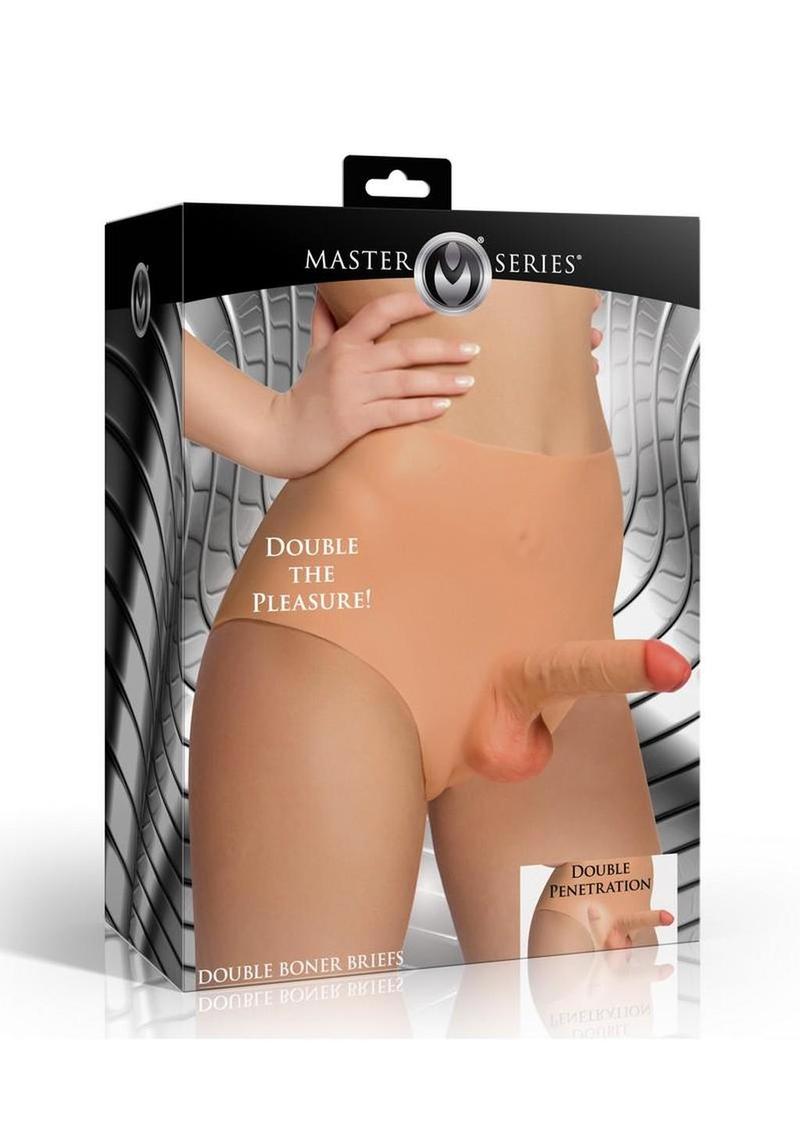 Master Series Double Boner Briefs Silicone Penis Panty - Vanilla