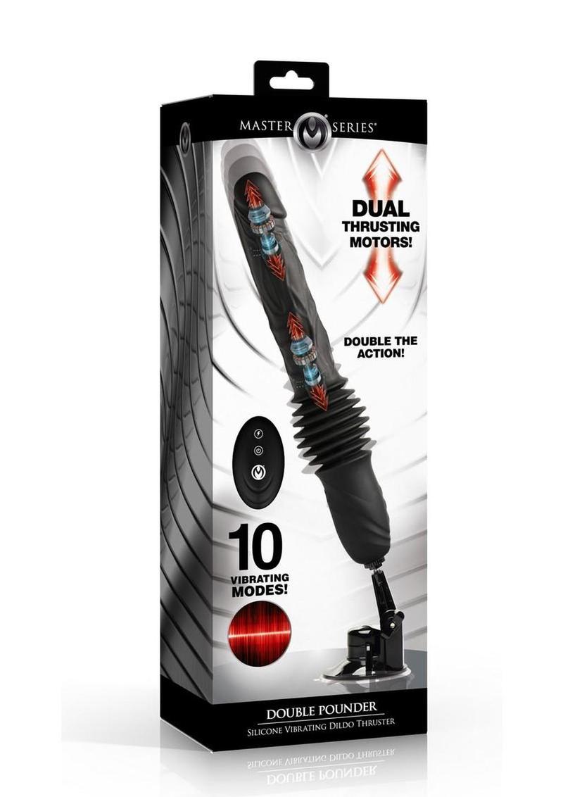 Master Series Double Pounder Silicone Vibrating Dildo Thruster with Remote - Black
