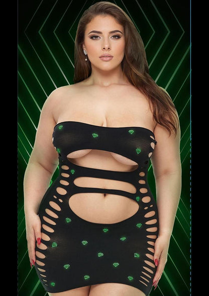 Midnight Diamond Cutout Mini Dress-Glow In The Dark-Q - Black/Glow In The Dark