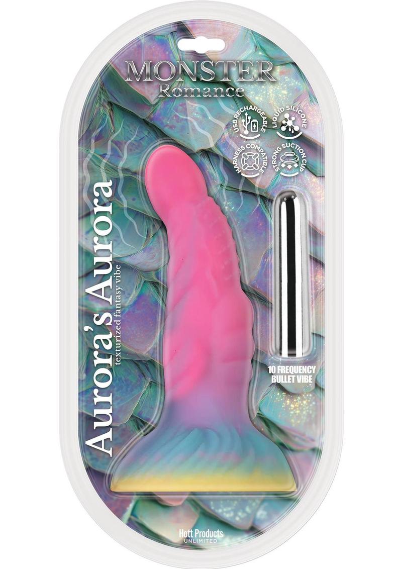 Monster Romance Auroa's Aurora Rechargeable Silicone Dildo with Bullet Vibrator - Multicolor