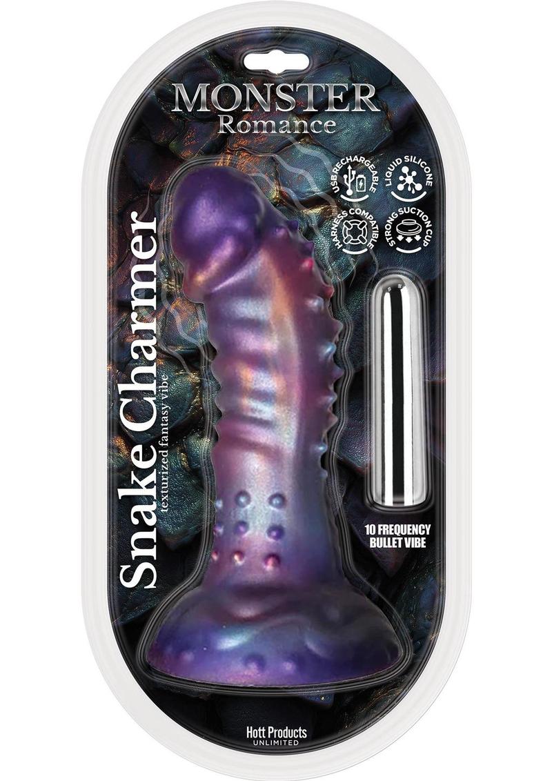 Monster Romance Snake Charmer Rechargeable Silicone Dildo with Bullet Vibrator - Multicolor
