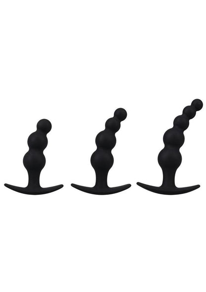 Mood Naughty Beaded Trainer Silicone Anal Plug - Black - 3 Piece Set
