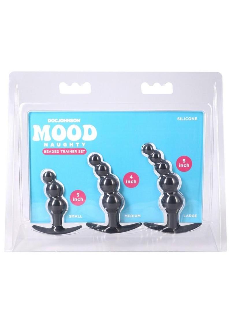 Mood Naughty Beaded Trainer Silicone Anal Plug - Black - 3 Piece Set