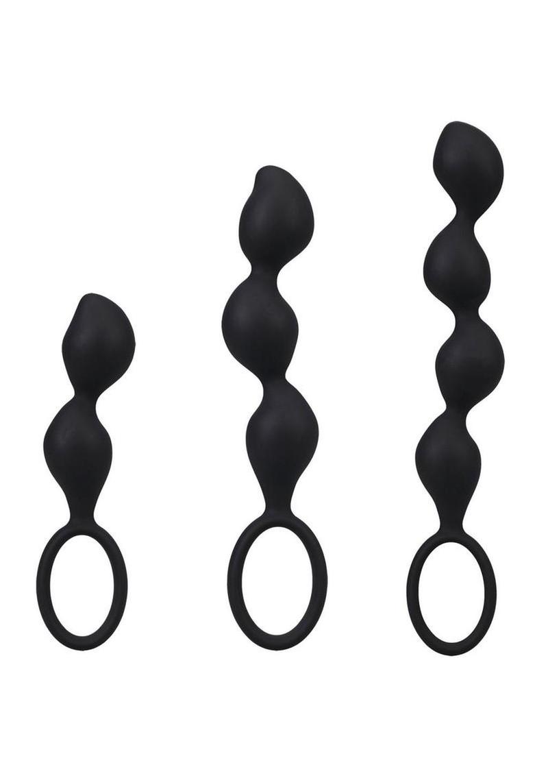 Mood Naughty Contour Beads Trainer Silicone Anal Plug - Black - 3 Piece Set