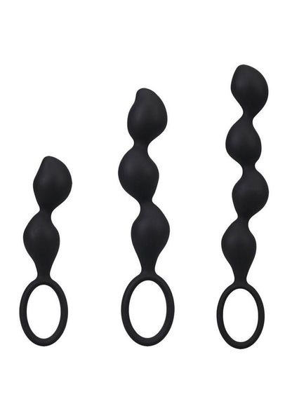 Mood Naughty Contour Beads Trainer Silicone Anal Plug - Black - 3 Piece Set