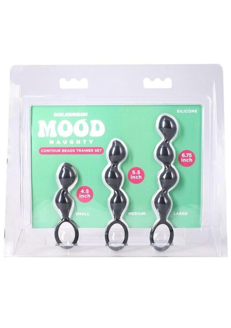 Mood Naughty Contour Beads Trainer Silicone Anal Plug - Black - 3 Piece Set
