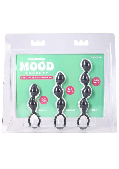 Mood Naughty Contour Beads Trainer Silicone Anal Plug - Black - 3 Piece Set