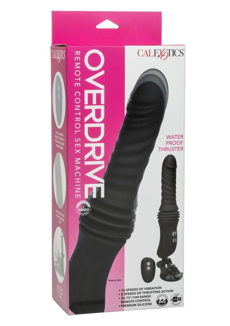 Overdrive Rechargeable Silicone Sex Machine Waterproof Thruster with Remote Control - Black