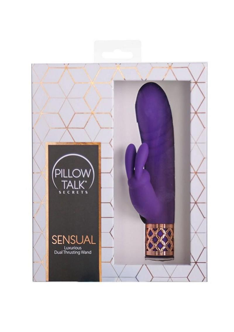 Pillow Talk Secrets Sensual Rechargeable Silicone Dual Thrusting Rabbit Wand - Purple/Rose Gold