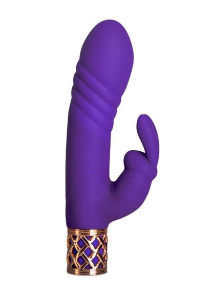 Pillow Talk Secrets Sensual Rechargeable Silicone Dual Thrusting Rabbit Wand - Purple/Rose Gold