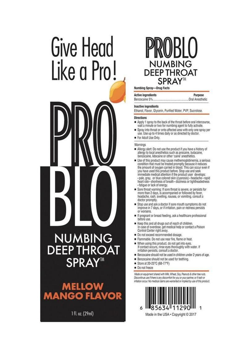 Problo Numbing Deep Throat Spray 1oz - Mango