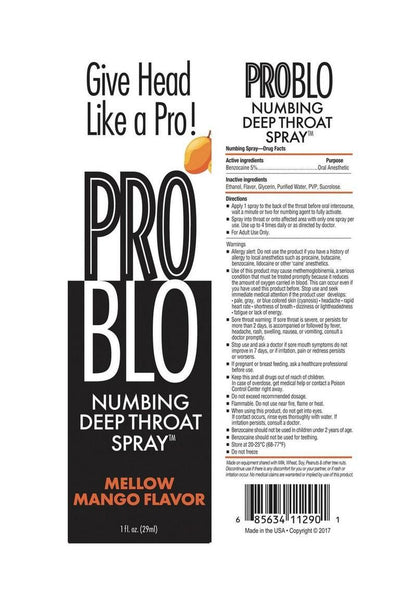 Problo Numbing Deep Throat Spray 1oz - Mango