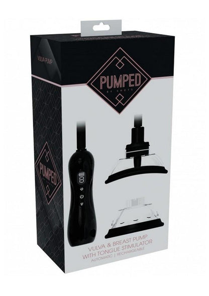 Pumped Automatic Rechargeable Vulva and Breast Pump with Rotating and Vibrating Tongue - Black