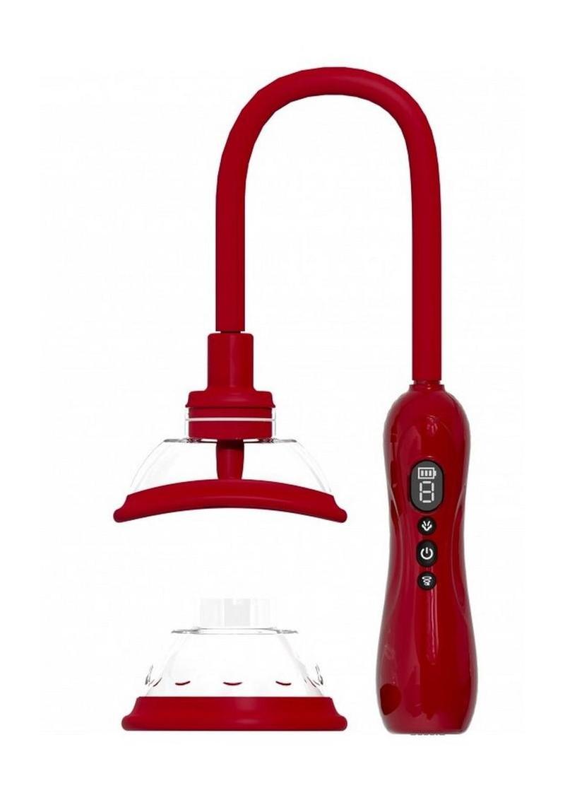 Pumped Automatic Rechargeable Vulva and Breast Pump with Rotating and Vibrating Tongue - Red