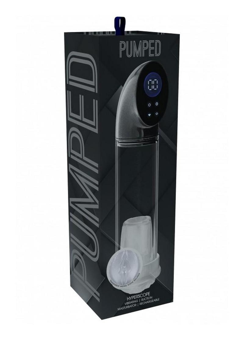 Pumped Hyperscope Automatic Rechargeable Dual Vibrating Male Pump with Vagina Sleeve - Grey/Gun Metal