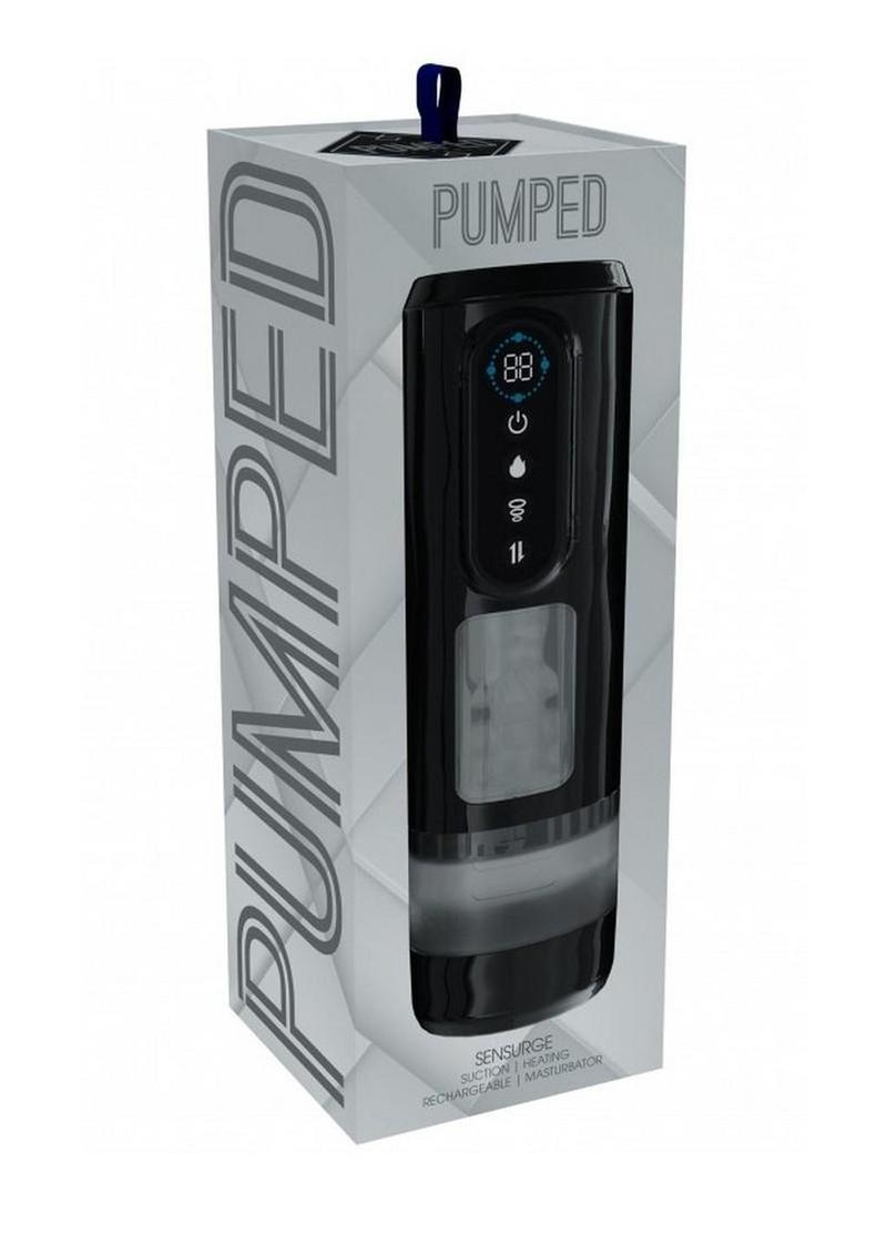 Pumped Sensurge Automatic Rechargeable Heating, Sucking, Thrusting, Vibrating Male Pump - Black