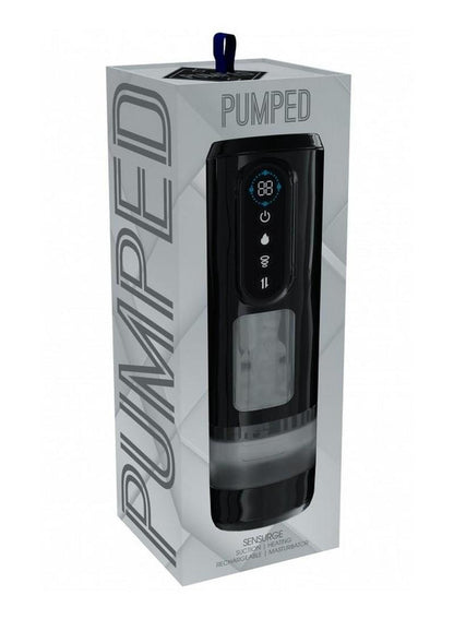 Pumped Sensurge Automatic Rechargeable Heating, Sucking, Thrusting, Vibrating Male Pump - Black