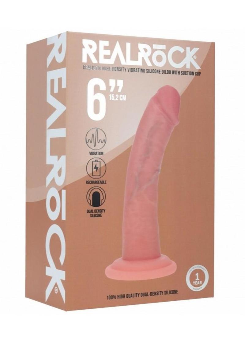 Realrock Dual Layered Rechargeable Silicone Curved Realistic Vibrating Dildo with Suction Cup - Vanilla - 6in