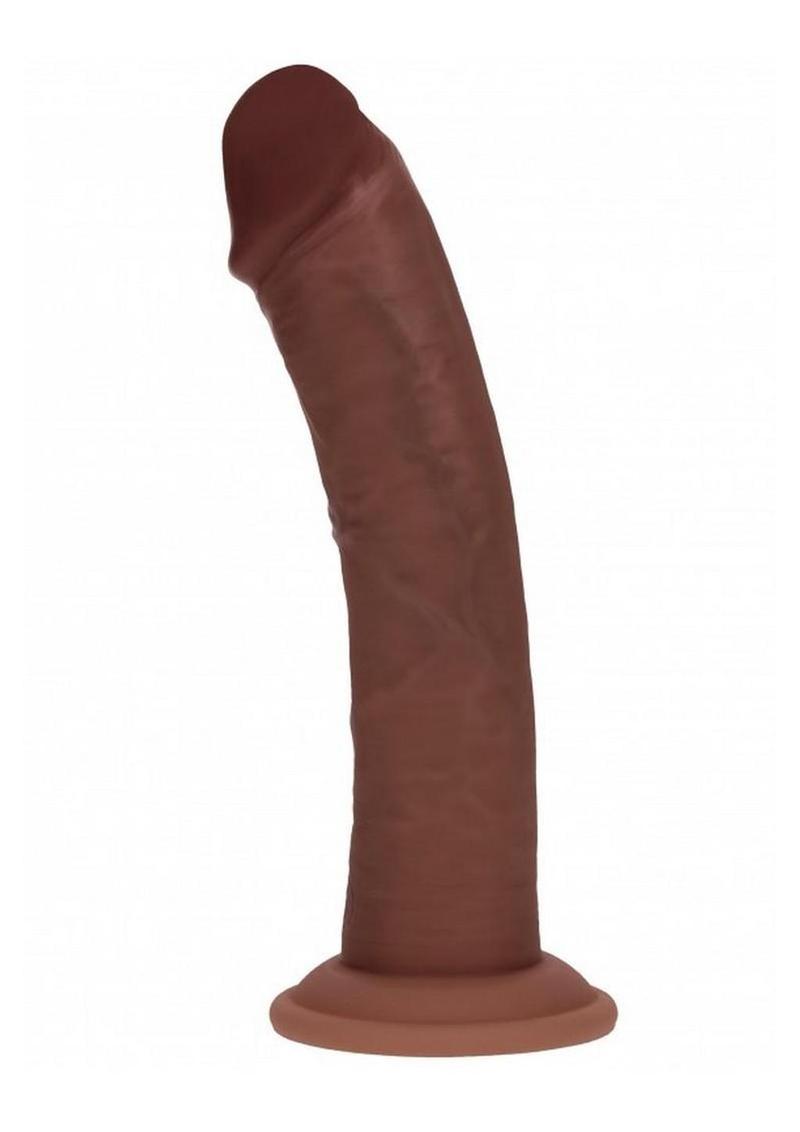 Realrock Dual Layered Rechargeable Silicone Curved Realistic Vibrating Dildo with Suction Cup - Chocolate - 8in