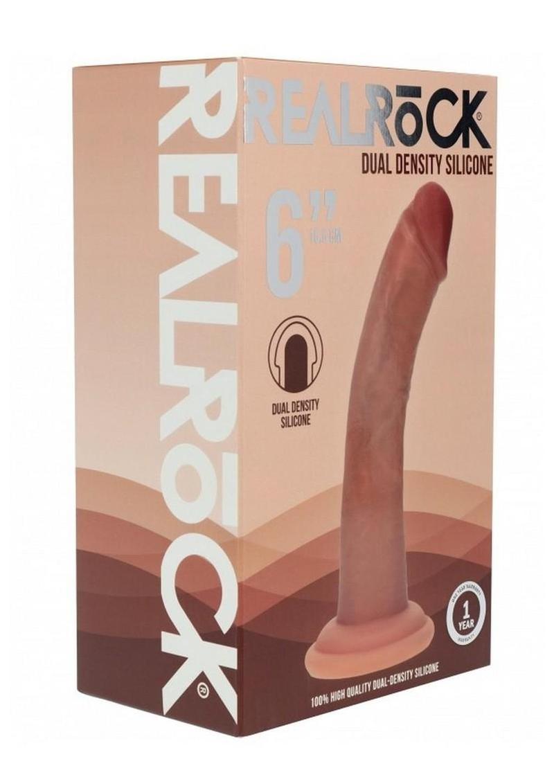 Realrock Dual Layered Silicone Curved Realistic Dildo with Suction Cup - Caramel - 6in