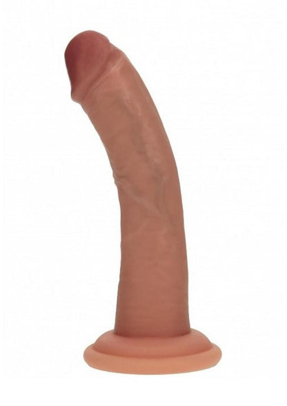 Realrock Dual Layered Silicone Curved Realistic Dildo with Suction Cup - Caramel - 6in