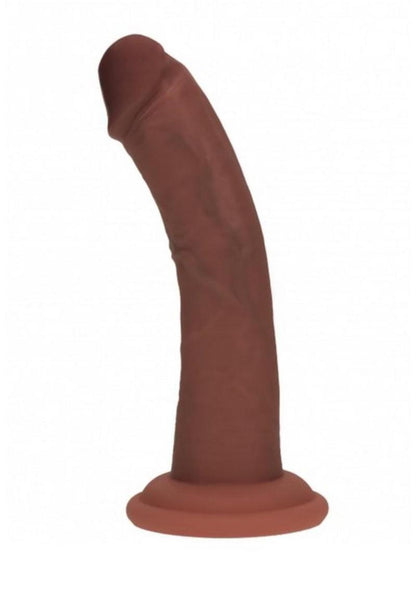 Realrock Dual Layered Silicone Curved Realistic Dildo with Suction Cup - Chocolate - 6in