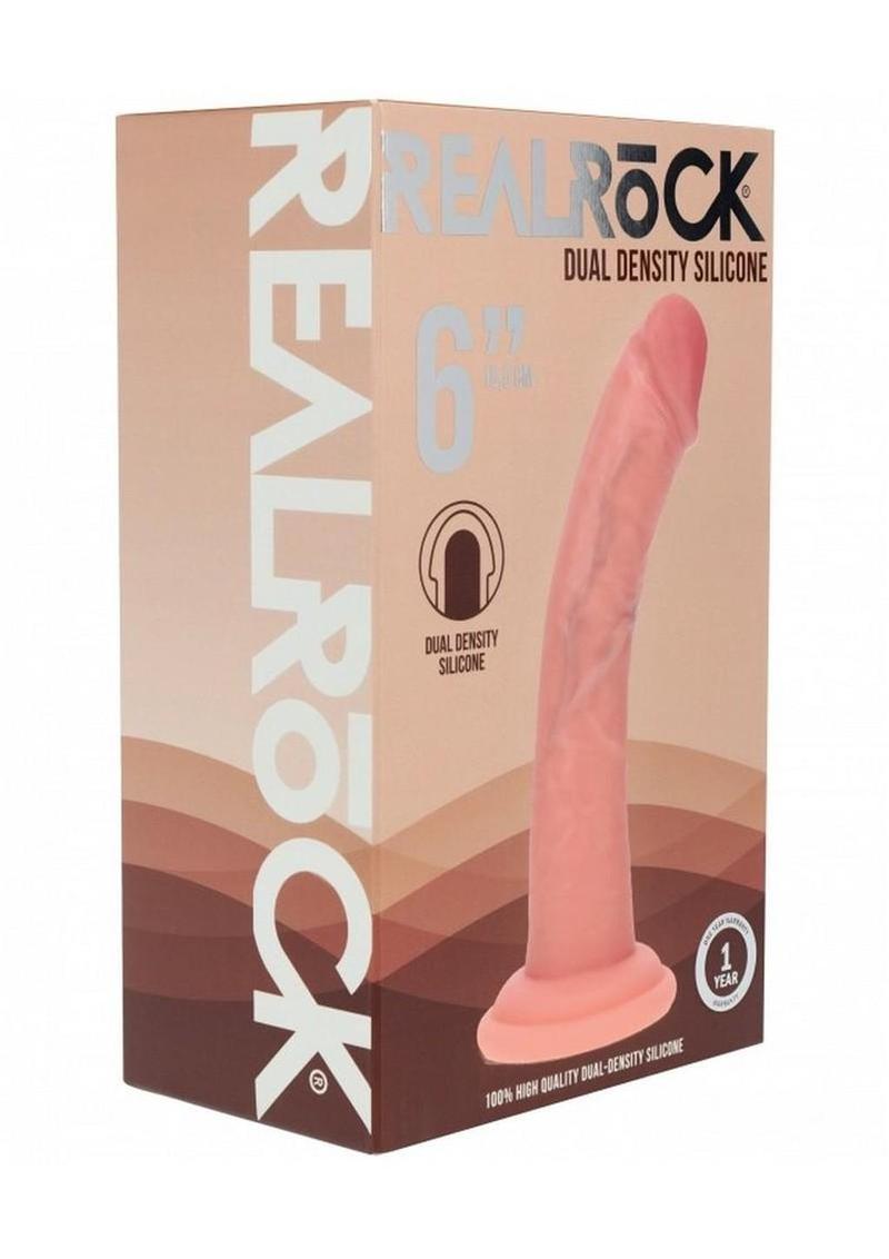 Realrock Dual Layered Silicone Curved Realistic Dildo with Suction Cup - Vanilla - 6in
