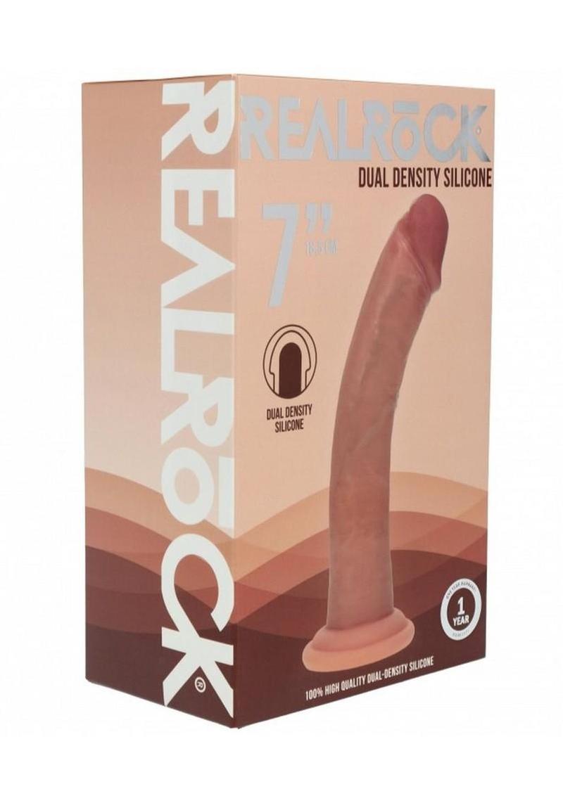 Realrock Dual Layered Silicone Curved Realistic Dildo with Suction Cup - Caramel - 7in