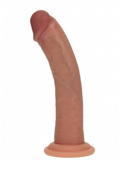 Realrock Dual Layered Silicone Curved Realistic Dildo with Suction Cup - Caramel - 7in