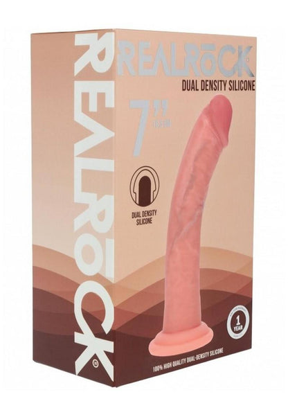 Realrock Dual Layered Silicone Curved Realistic Dildo with Suction Cup - Vanilla - 7in